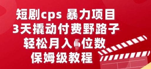 短剧cps暴力项目，3天撬动付费野路子，有人偷偷月入五位数，保姆级教程-细水创业邦