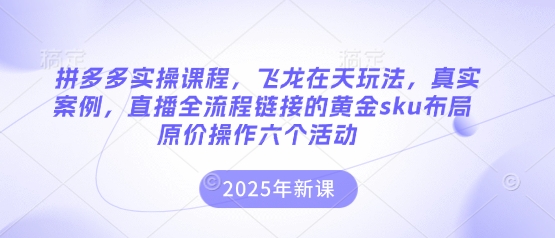 拼多多实操课程,飞龙在天玩法,真实案例,直播全流程链接的黄金sku布局原价操作六个活动-细水创业邦