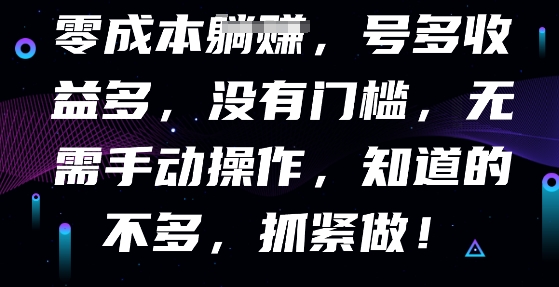 零成本全自动,号多收益多,没有门槛,无需手动-细水创业邦