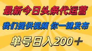 最新今日头条代运营，我们提供视频，你一键发布，单号日入200+【揭秘】-细水创业邦