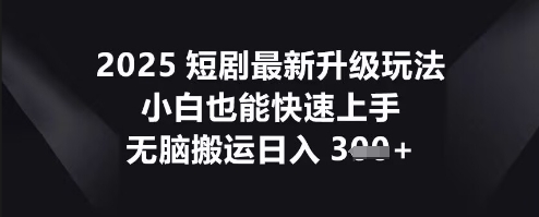 2025短剧最新升级玩法,小白也能快速上手,无脑搬运日入3张-细水创业邦