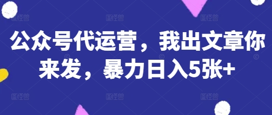 公众号代运营,我出文章你来发,暴力日入5张+【揭秘】-细水创业邦