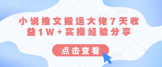 小说推文搬运大佬7天收益1W+实操经验分享-细水创业邦
