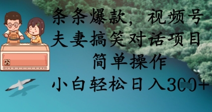 条条爆款,视频号夫妻搞笑对话项目,简单操作,小白轻松日入3张+-细水创业邦