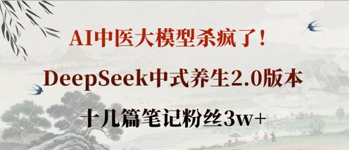 AI中医大模型杀疯了！DeepSeek中式养生2.0版本，十几篇笔记粉丝3w+-细水创业邦