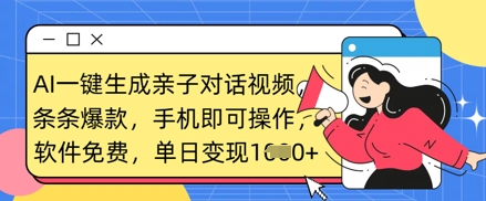 AI一键生成亲子对话视频，条条爆款，一部手机即可操作，单日变现数张-细水创业邦